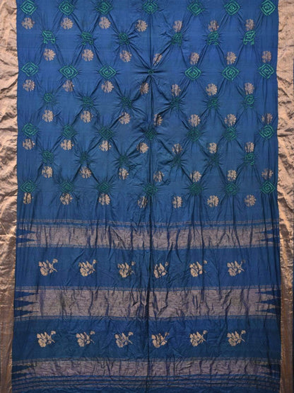 Navy Bandhani Uppada Silk Handloom Saree with Nilambari Buta Design - Global Threads