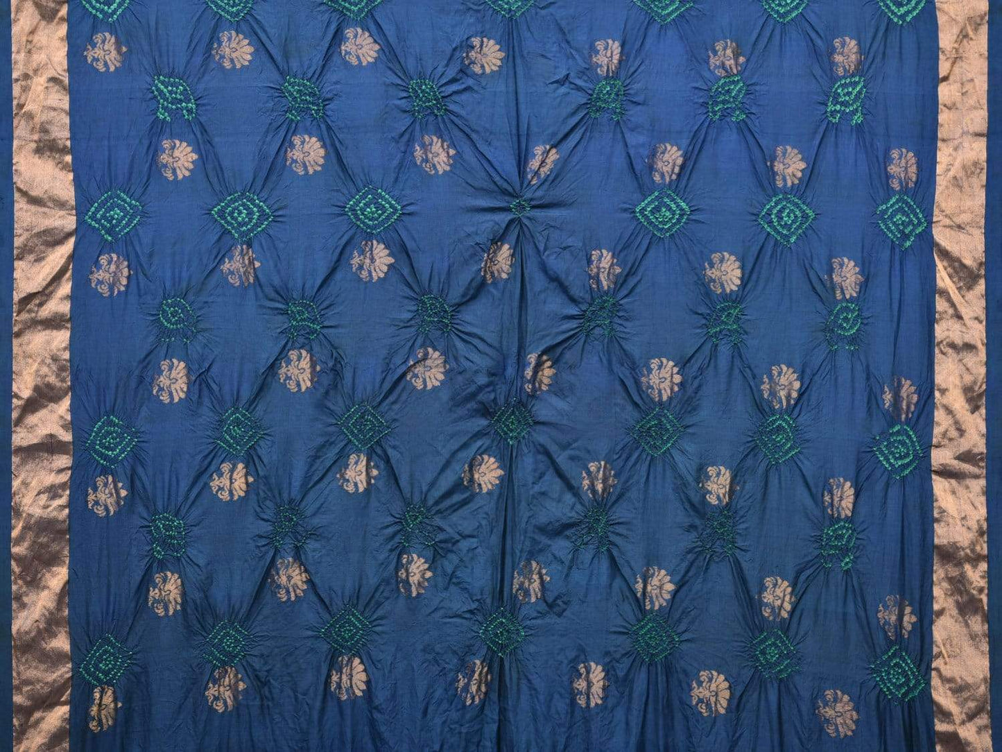 Navy Bandhani Uppada Silk Handloom Saree with Nilambari Buta Design - Global Threads