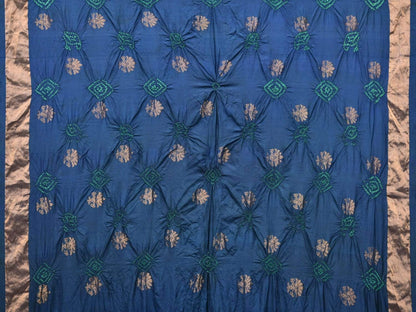 Navy Bandhani Uppada Silk Handloom Saree with Nilambari Buta Design - Global Threads