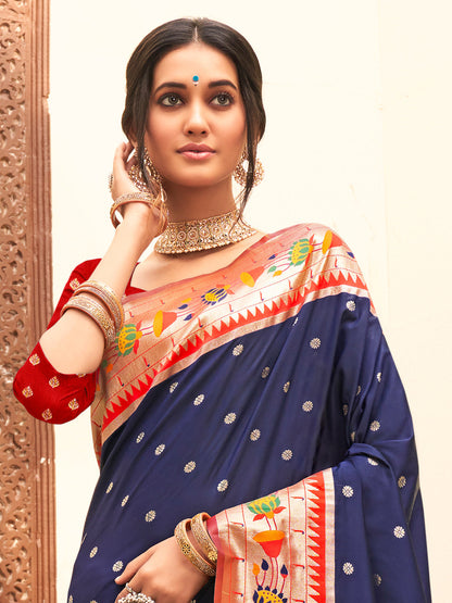 Anaita Navy Silk Saree With Blouse Piece