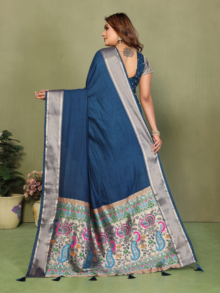 Anaita Navy Paithani Gala Silk Saree With Blouse