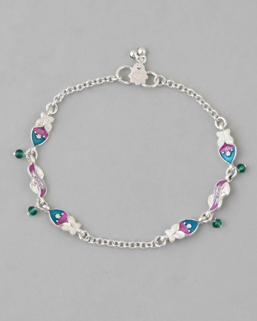 VOJ Set of 2 Stone Studded Mutli Color Designer Anklet
