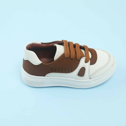 Tiny Bugs Boys Lace Up Casual Shoes - White & Brown