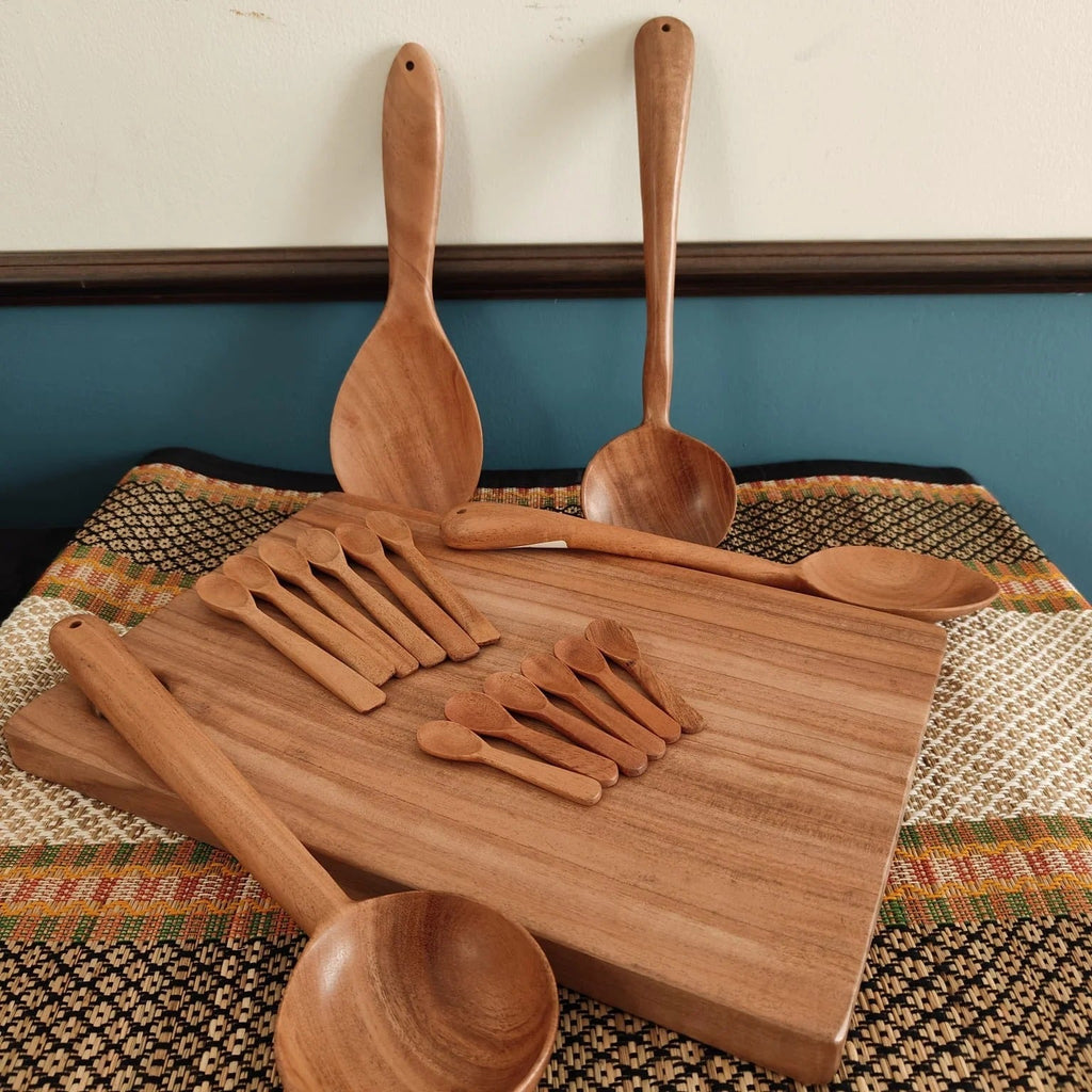 Zishta Neem Wood Kitchen Set Chopping Board Ladles Spice Masala Spoons Combo