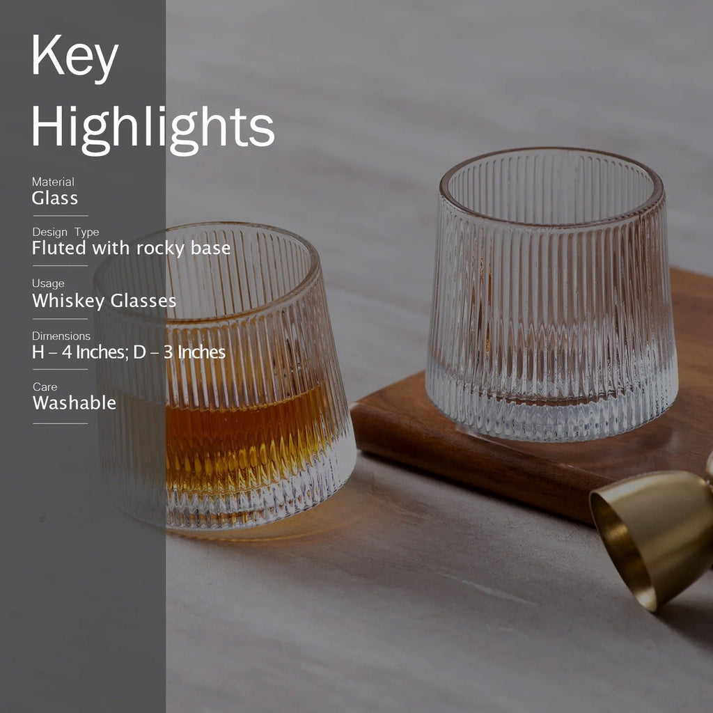 Nestroots Fluted Scotch Glasses Set of 6 Premium Glassware