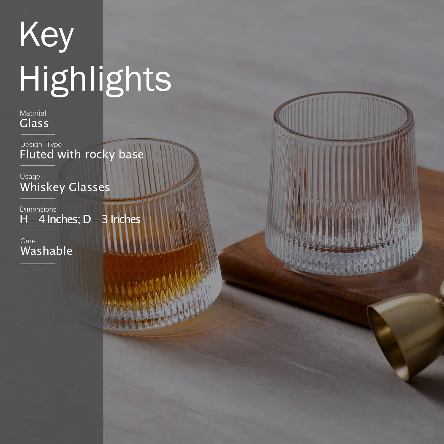 Nestroots Fluted Scotch Glasses Set of 6 Premium Glassware