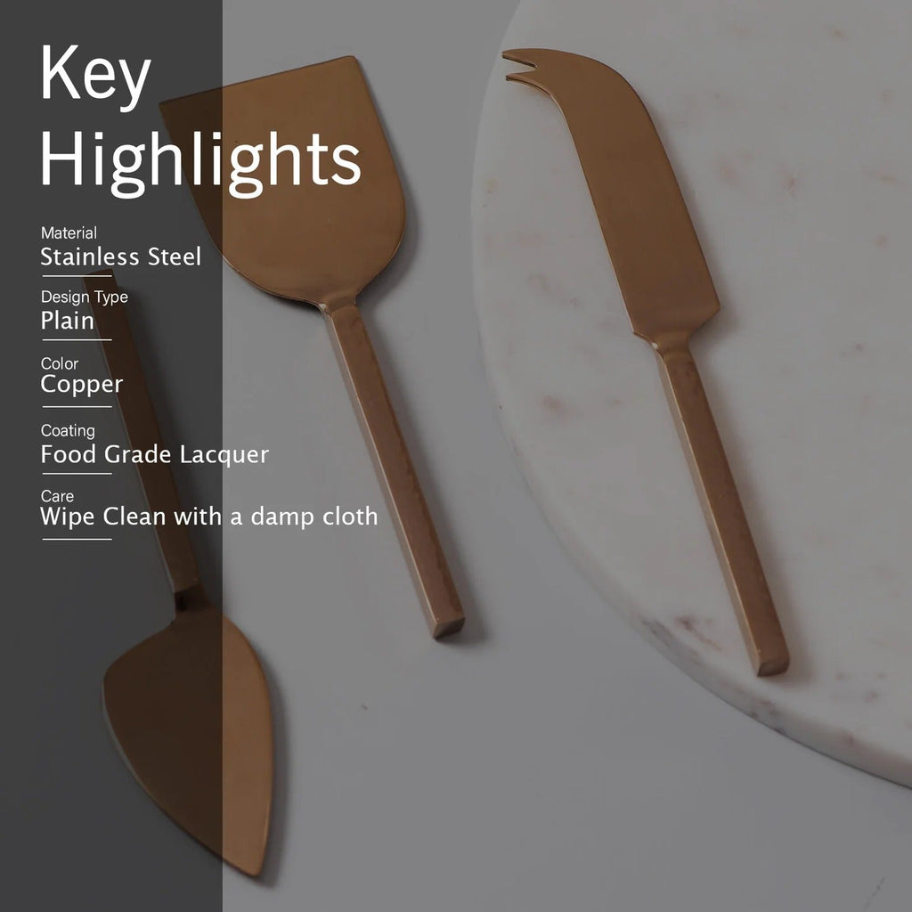 Nestroots Copper Cheese Knives Set of 3 Stainless Steel Copper Finish