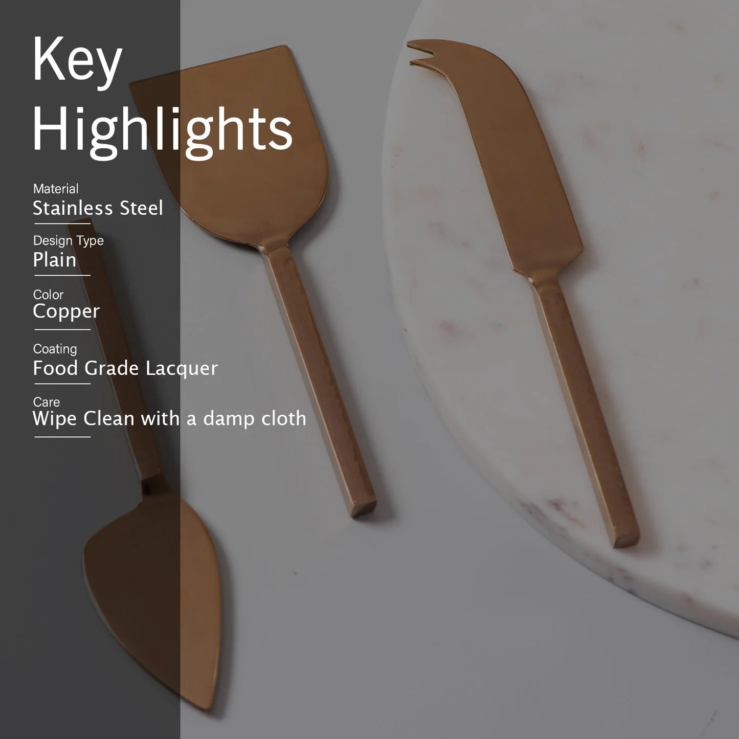 Nestroots Copper Cheese Knives Set of 3 Stainless Steel Copper Finish
