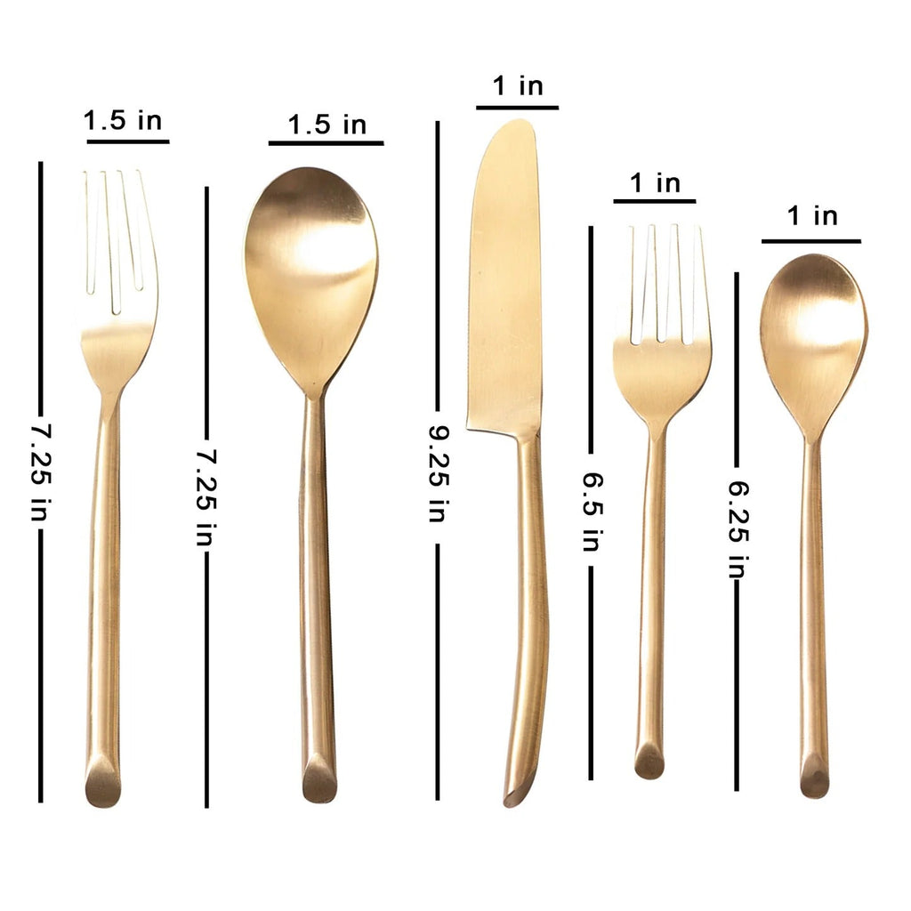 Nestroots Gold Dipped Flatware Set of 5 Premium Stainless Steel