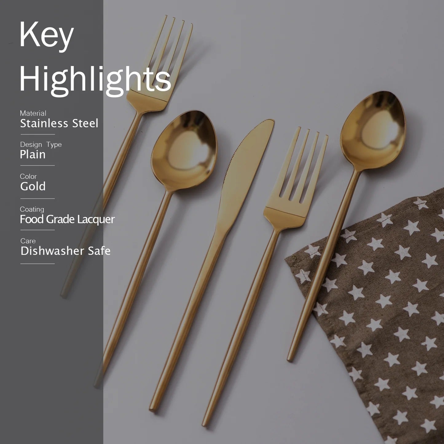 Nestroots Gold Dipped Cutlery Set of 5 Stainless Steel Gold Finish