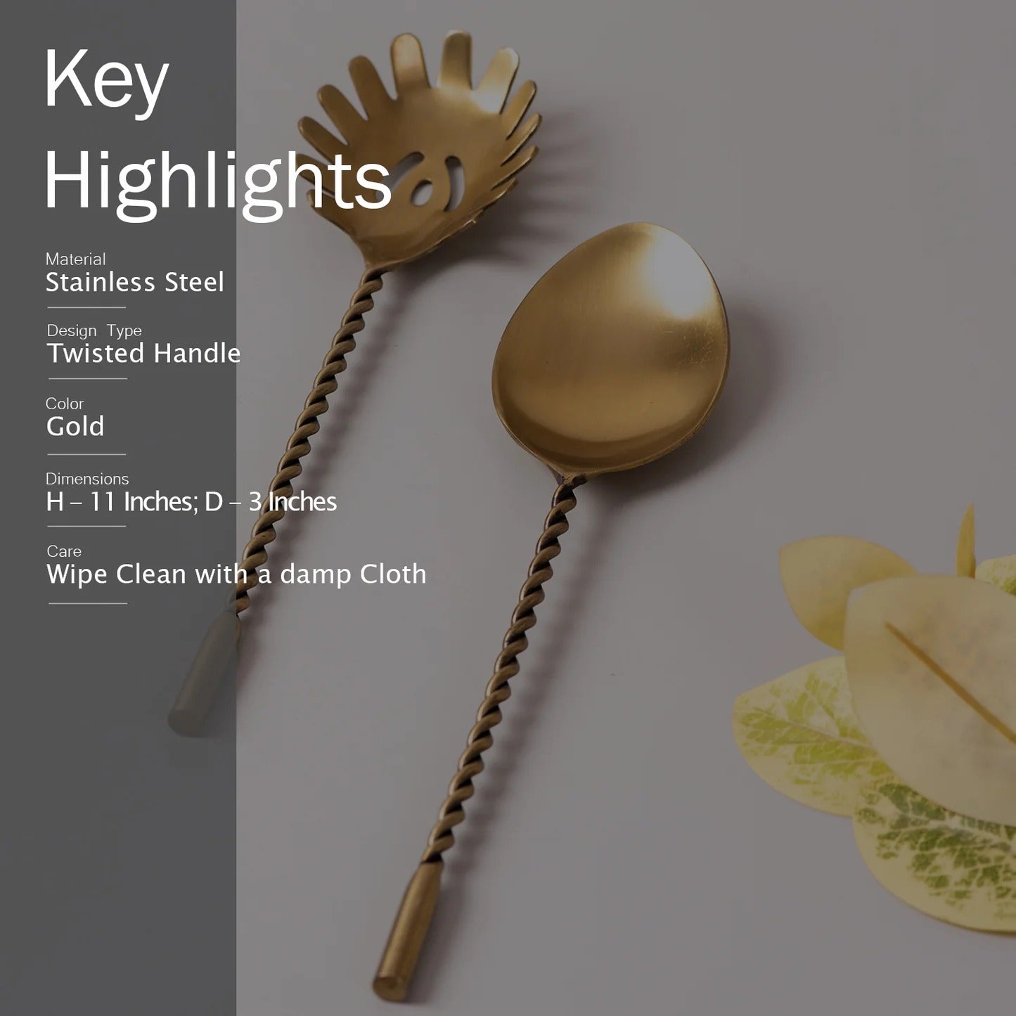 Nestroots Gold Serving Spoons Set of 2 Gold Finish Stainless Steel