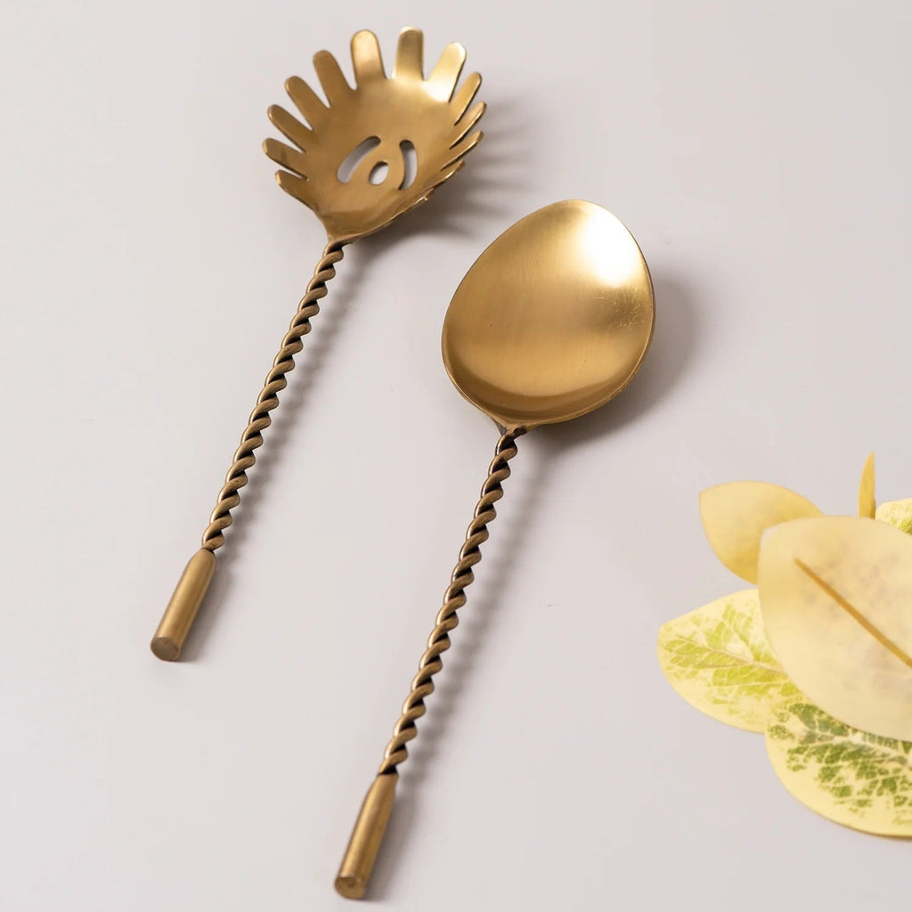 Nestroots Gold Serving Spoons Set of 2 Gold Finish Stainless Steel