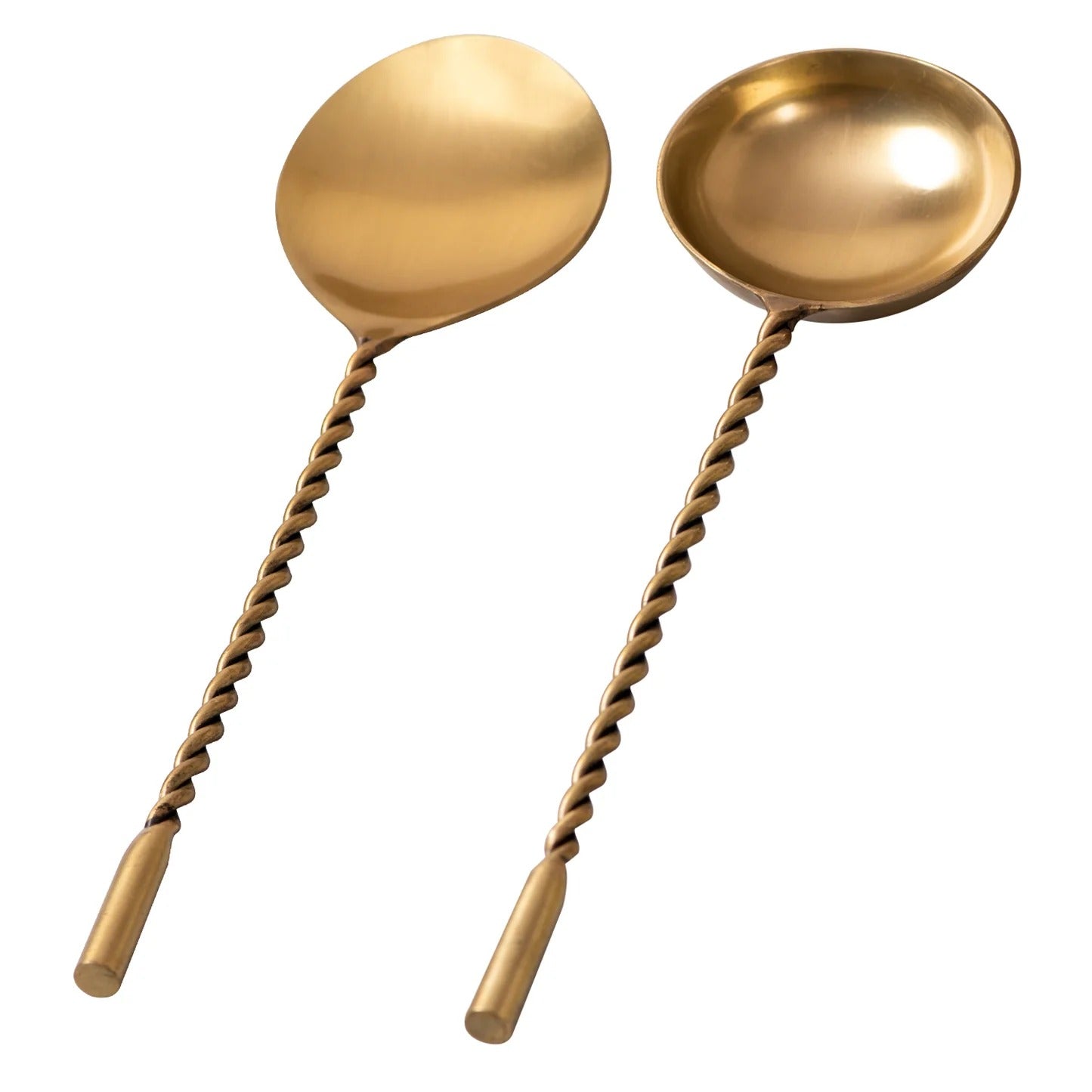 Nestroots Twisted Gold Serving Spoons Set of 2 Gold Finish