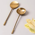 Nestroots Twisted Gold Serving Spoons Set of 2 Gold Finish