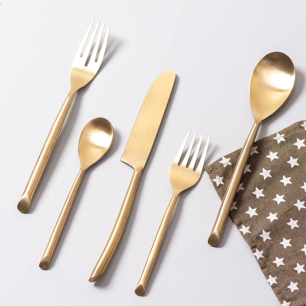 Nestroots Gold Dipped Flatware Set of 5 Premium Stainless Steel