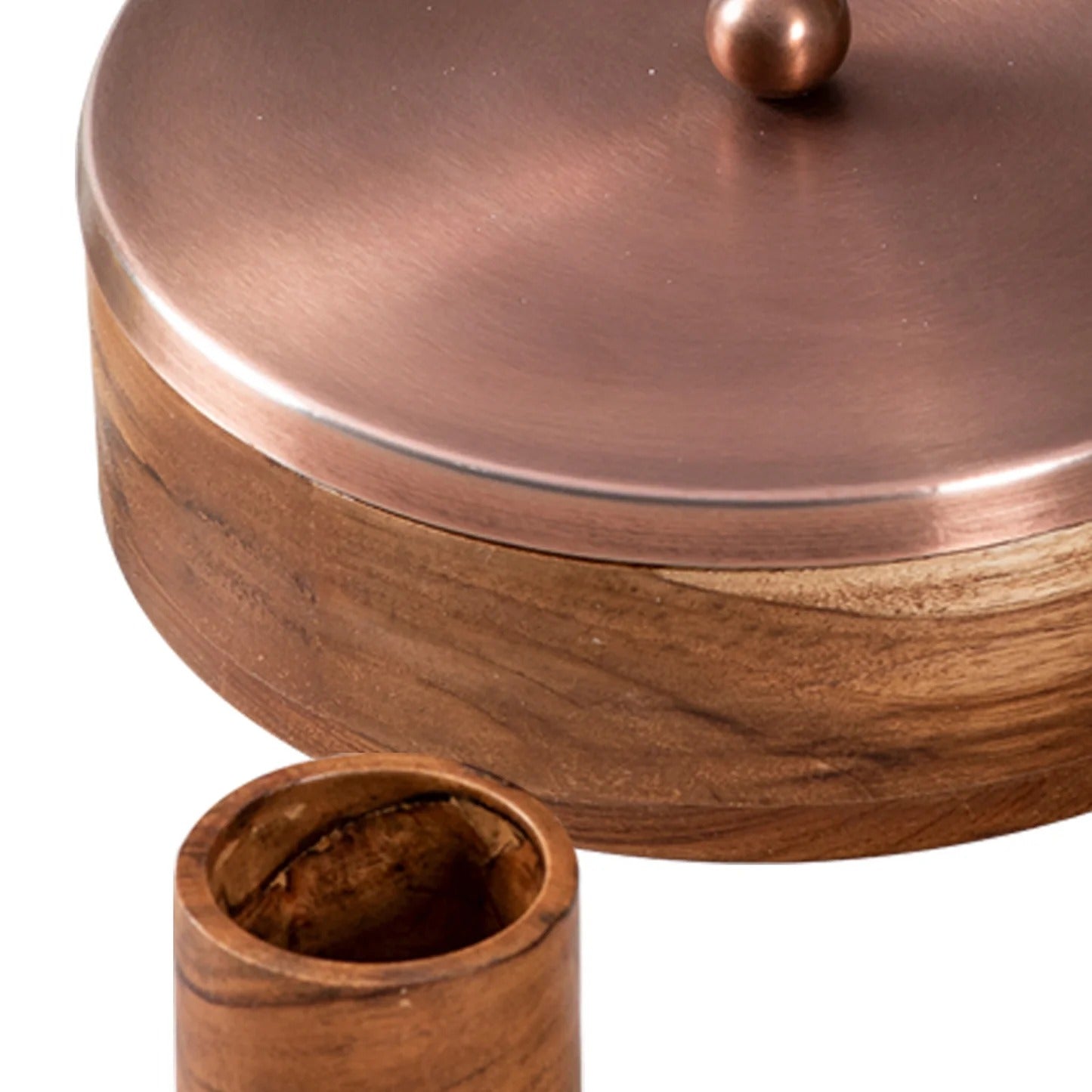 Nestroots Classic Acacia Wood Masala Box Copper Lid with 7 Stainless Steel Jars