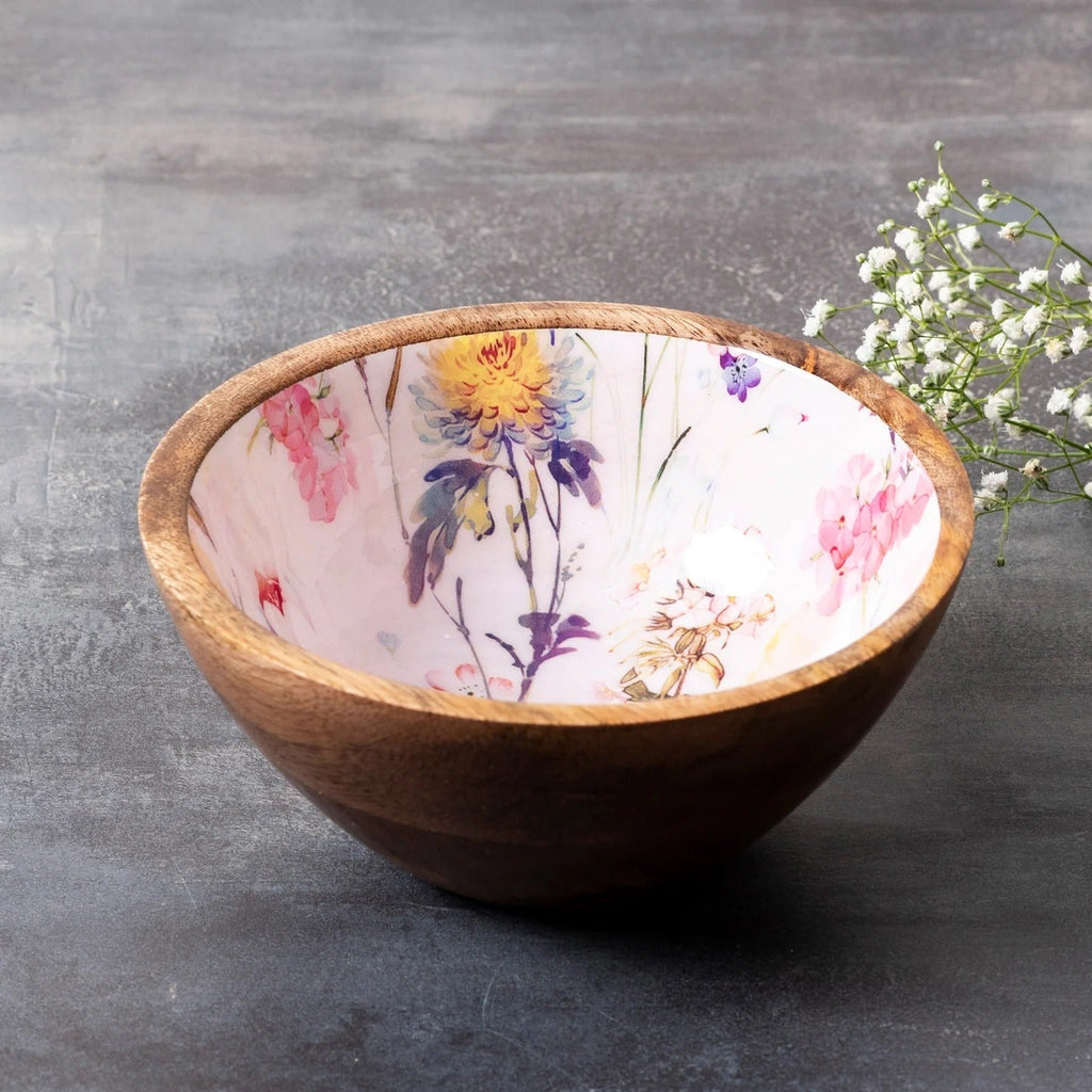 Nestroots Pink Printed Mango Wood Serving Bowls Set of 2
