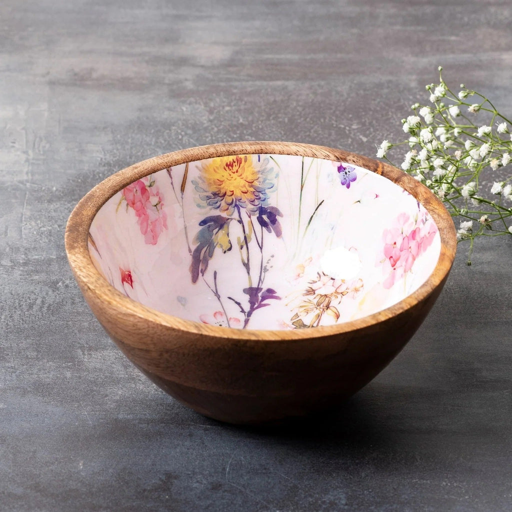 Nestroots Pink Printed Mango Wood Serving Bowl Single