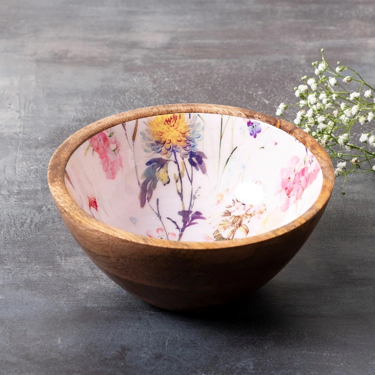Nestroots Pink Printed Mango Wood Serving Bowl Single