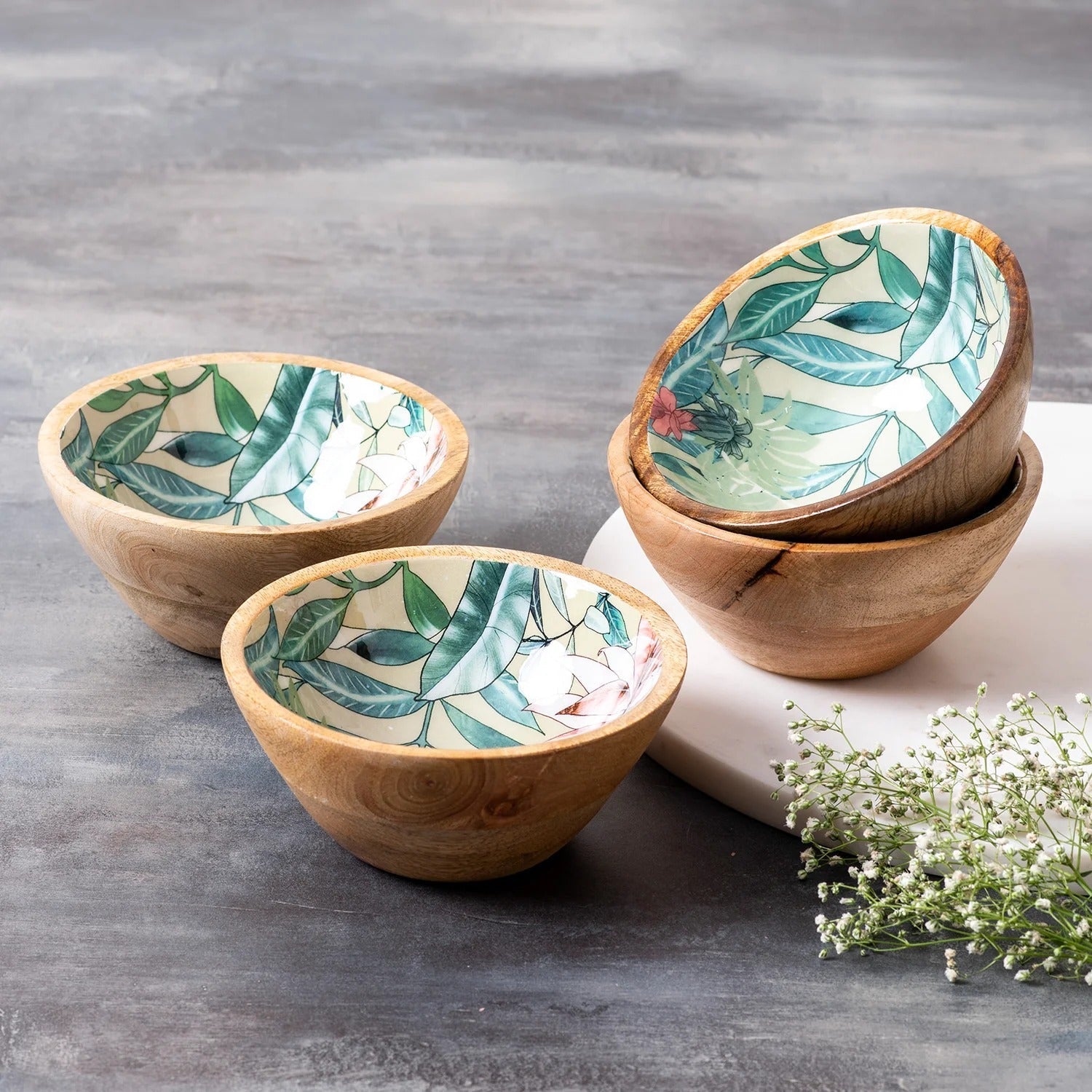 Nestroots Tropical Wooden Mango Wood Serving Bowl Set of 4