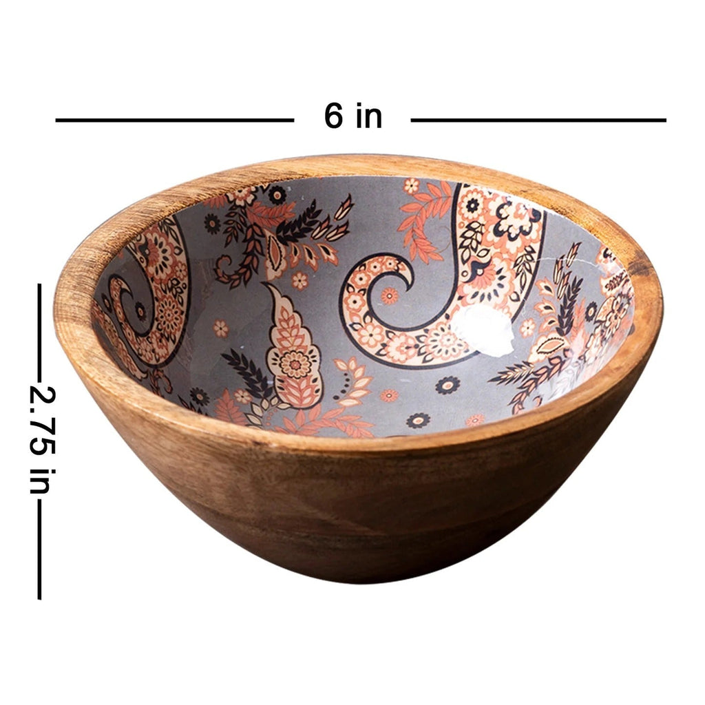 Nestroots Grey Printed Mango Wood Serving Bowls Set of 4