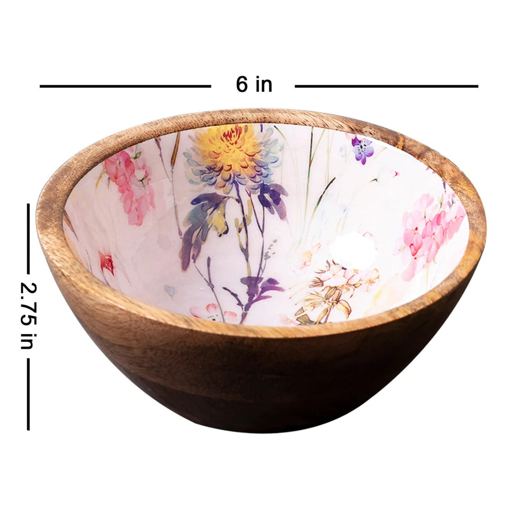 Nestroots Pink Printed Mango Wood Serving Bowls Set of 2