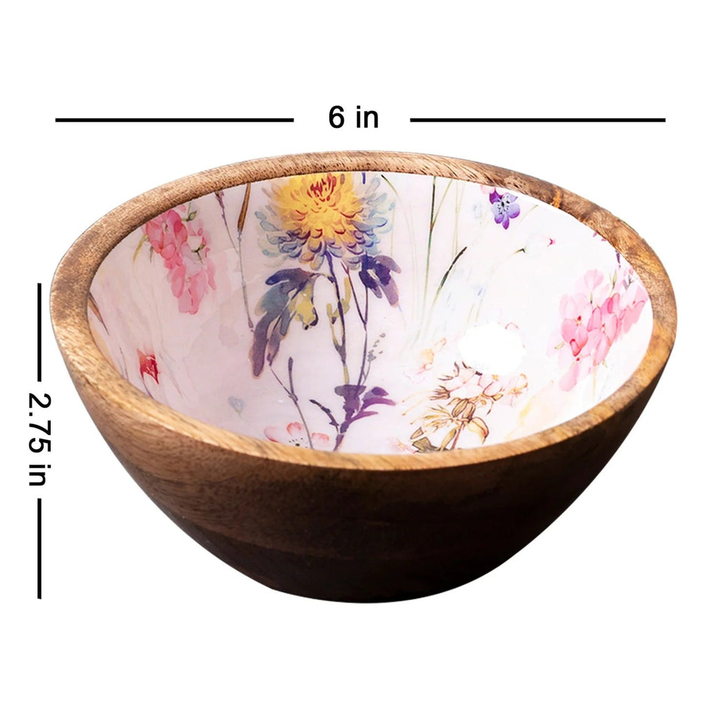 Nestroots Pink Printed Mango Wood Serving Bowls Set of 4