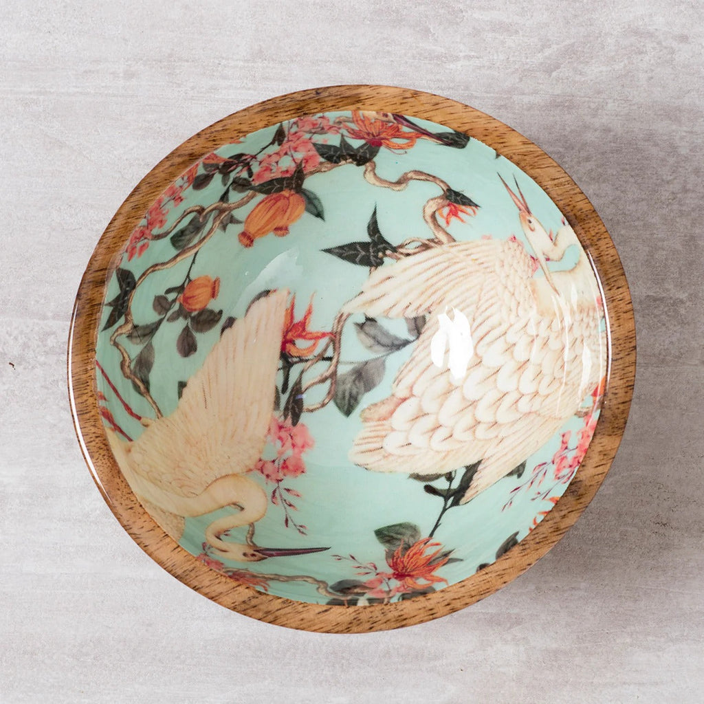 Nestroots Flamingo Printed Mango Wood Serving Bowls Set of 2