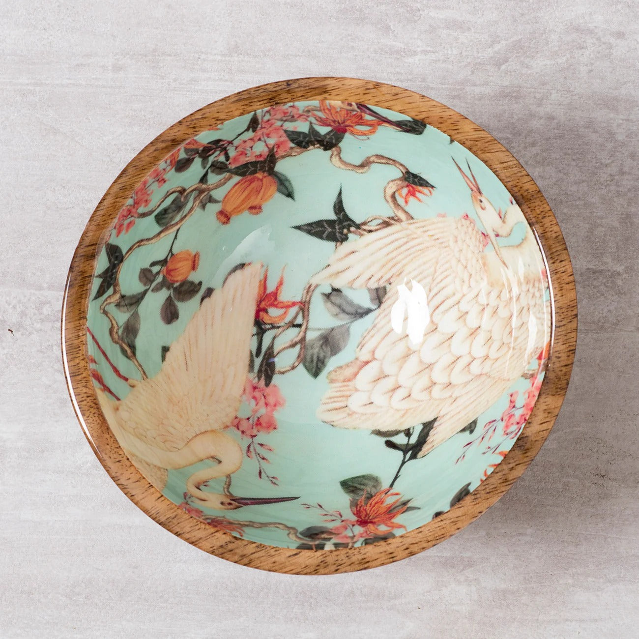 Nestroots Flamingo Printed Mango Wood Serving Bowls Set of 2