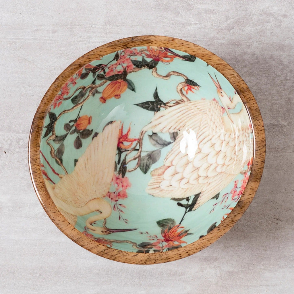 Nestroots Flamingo Printed Mango Wood Serving Bowl Single