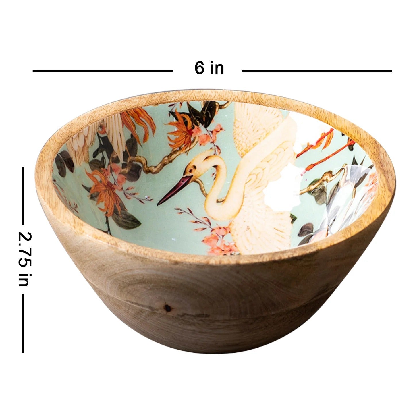 Nestroots Flamingo Printed Mango Wood Serving Bowls Set of 2