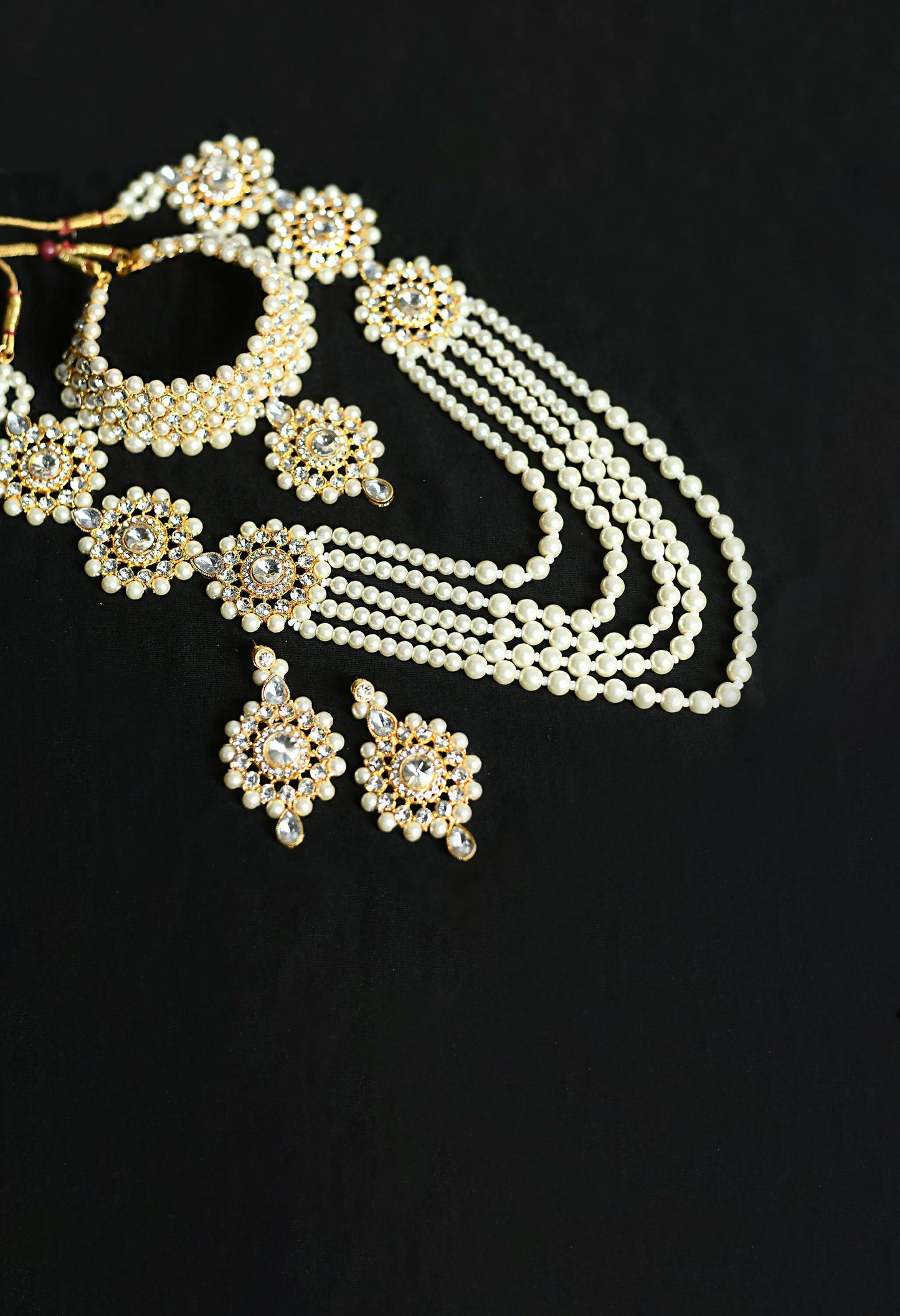 Mominos Fashion Johar Kamal Gold-Polished Rani Haar with Off white Pearls Jewellery Set