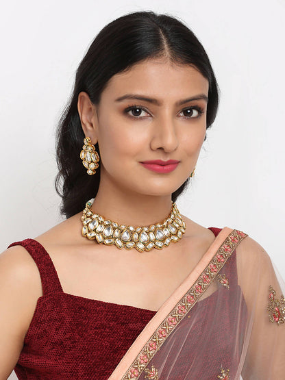 Kundan Choker With Earrings - Ruby Raang
