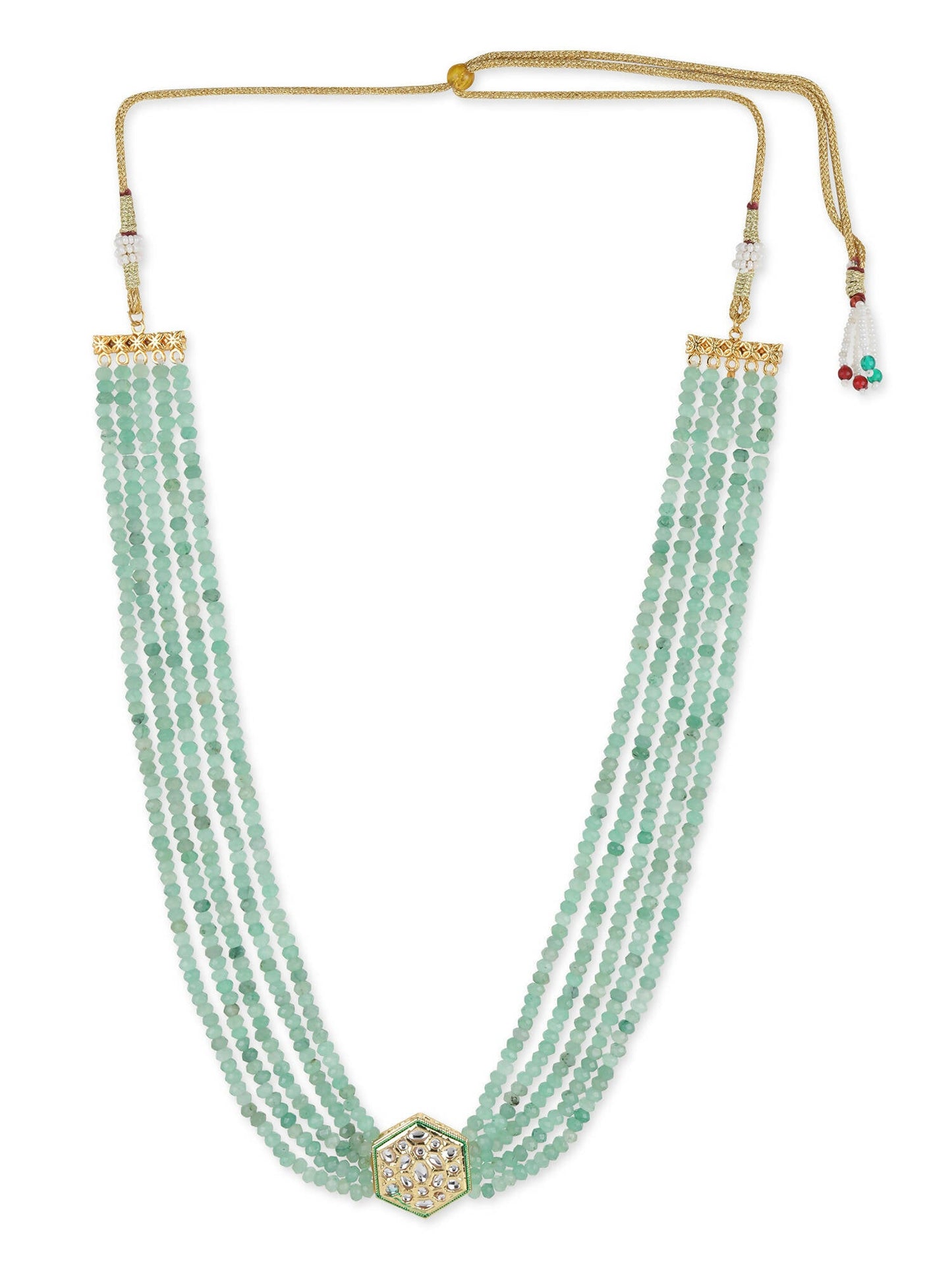 Green Gold-Toned Brass Gold-Polished Necklace - Ruby Raang