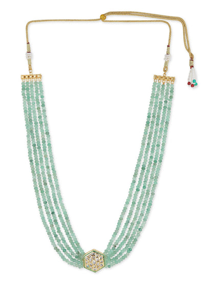 Green Gold-Toned Brass Gold-Polished Necklace - Ruby Raang
