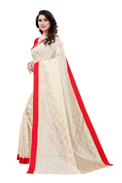 Vamika Cream Linen Foil Print Saree (YOGI CREAM)