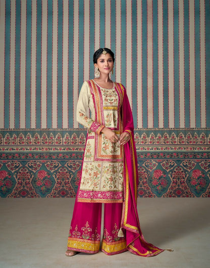 Anaita Pink Embroidered Silk Fully Stitched Plazo suit