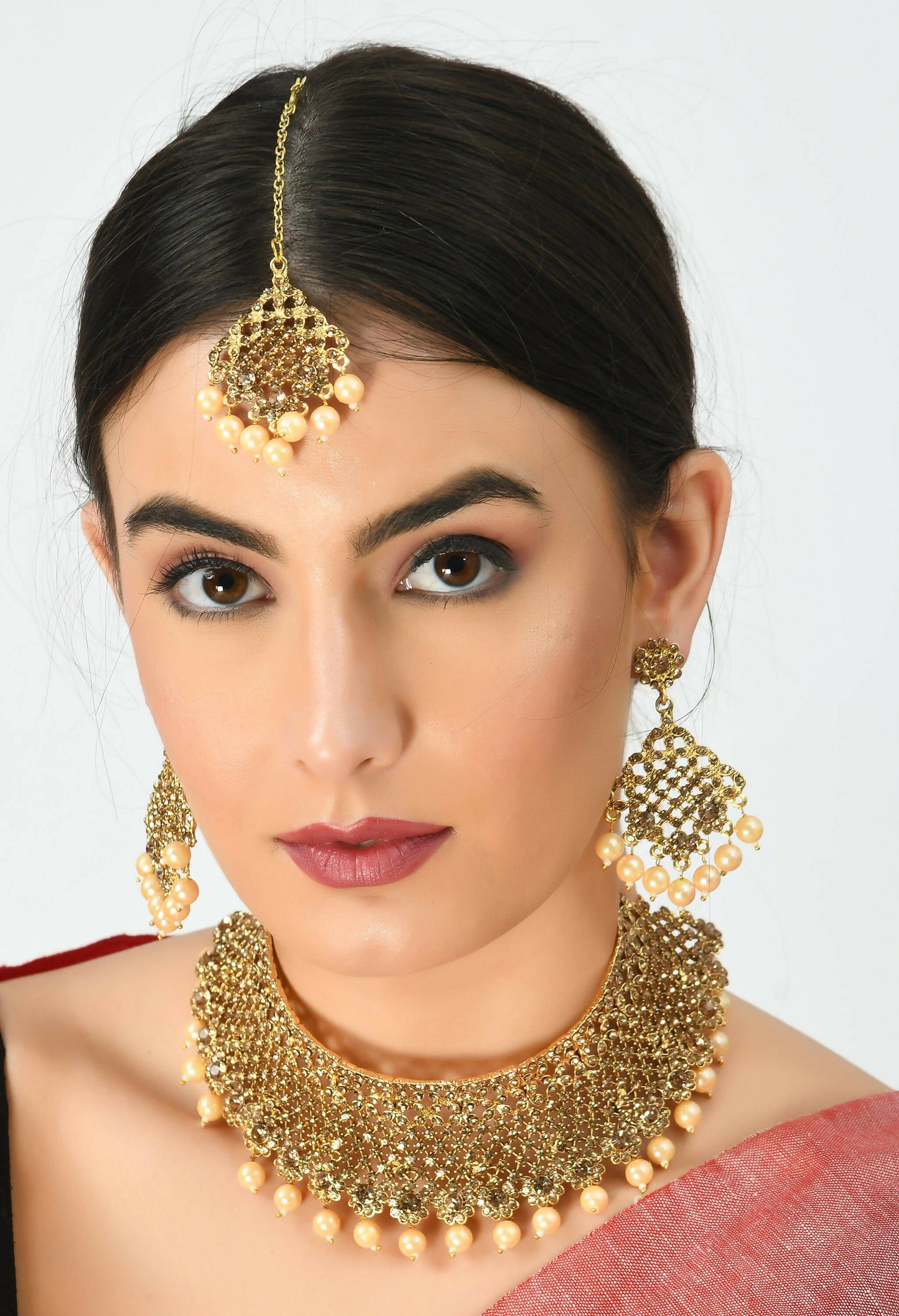 Mominos Fashion Johar Kamal Traditional Rajwadi Design Heavy Golden Color Necklace Set