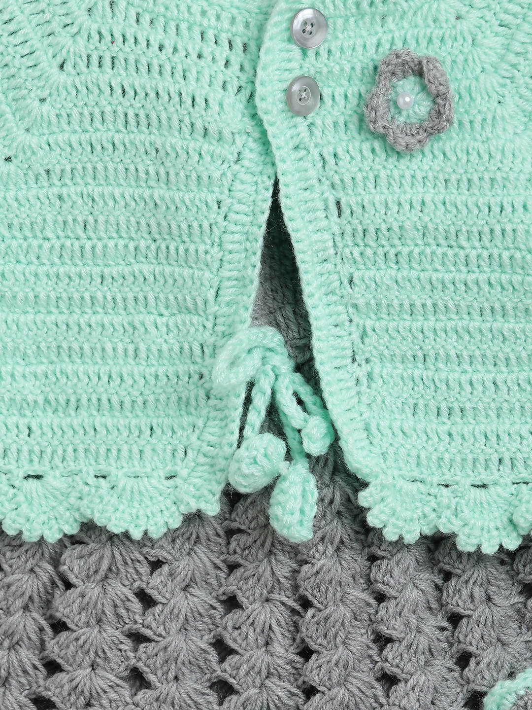 ChutPut Hand knitted Crochet Maharani Wool Dress For Baby Girls - Green