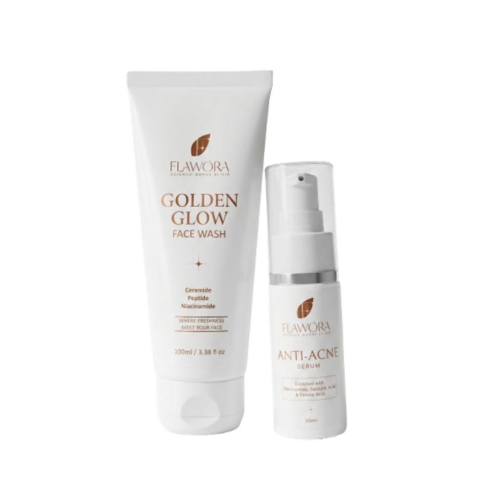 Flawora Set of Golden Glow Face Wash and Anti Acne Serum