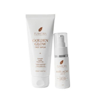 Flawora Set of Golden Glow Face Wash and Anti Acne Serum