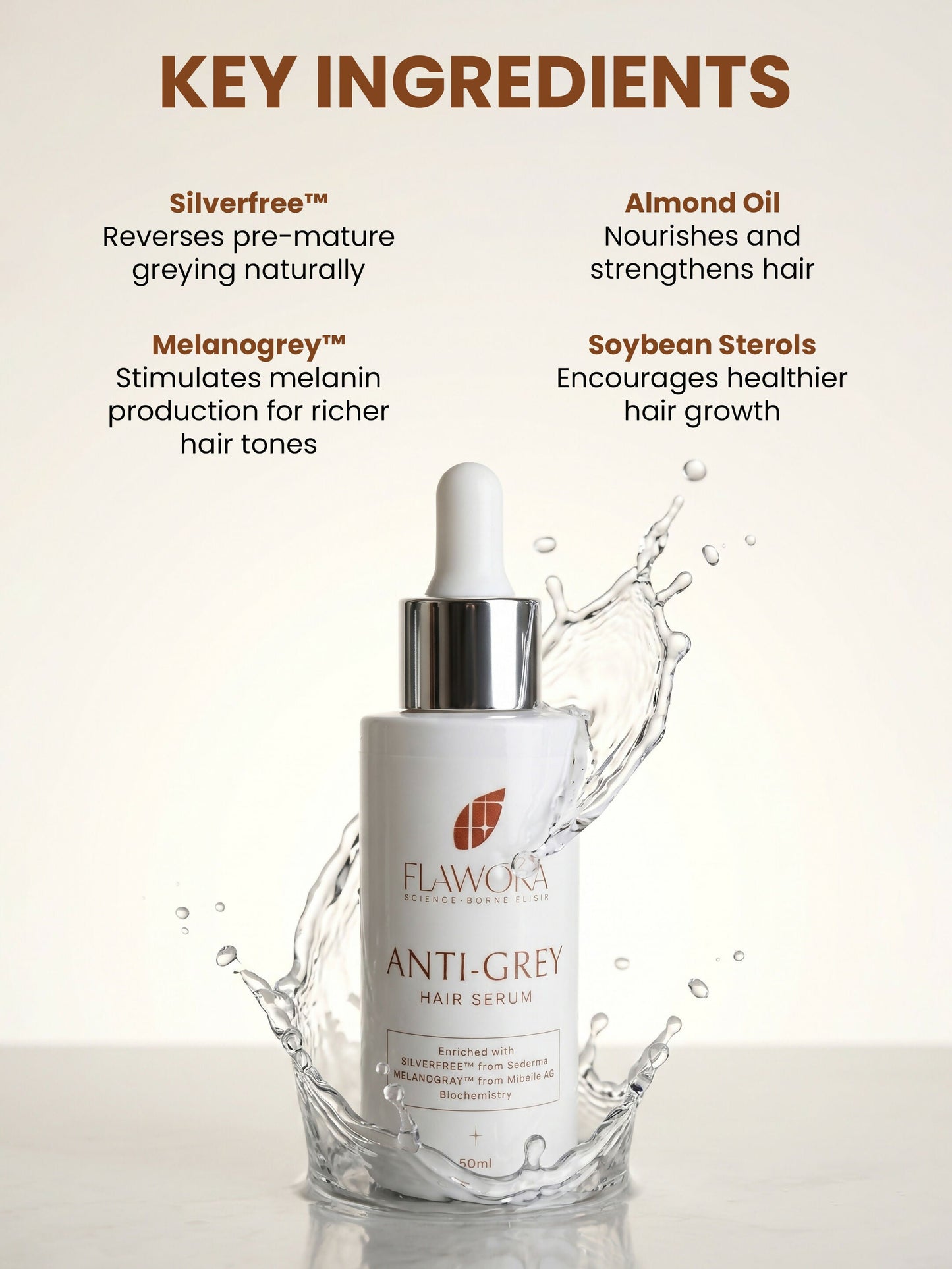 Flawora Set of Anti-Grey Hair Serum, D-Tan Lotion and Gold Face Serum