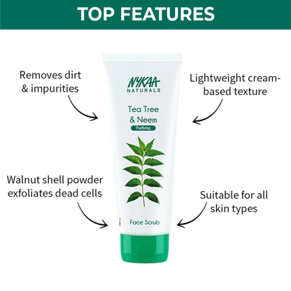 Nykaa Naturals Tea Tree & Neem Detox Face Scrub For Purifying, Acne Control & Clear Skin Glow - Tea Tree & Neem
