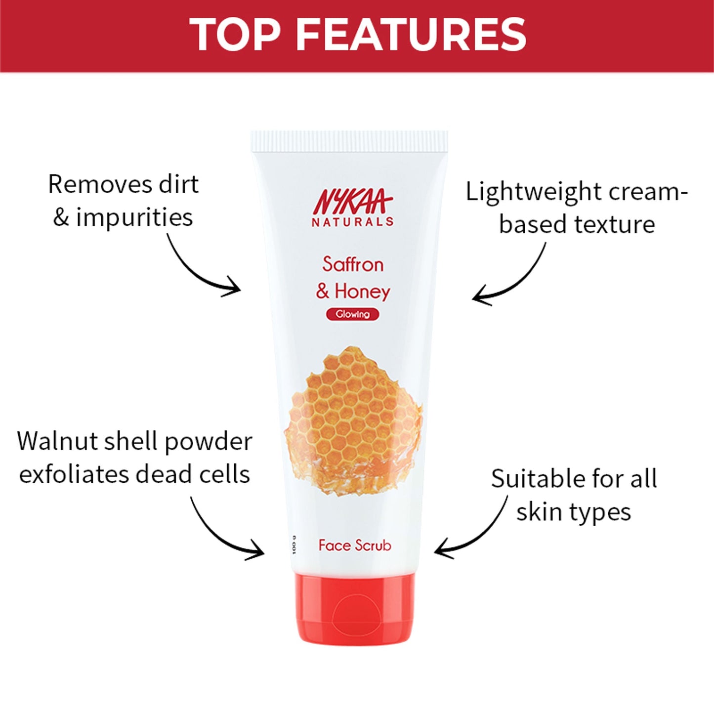 Nykaa Naturals Tea Tree & Neem Detox Face Scrub For Purifying, Acne Control & Clear Skin Glow - Saffron & Honey