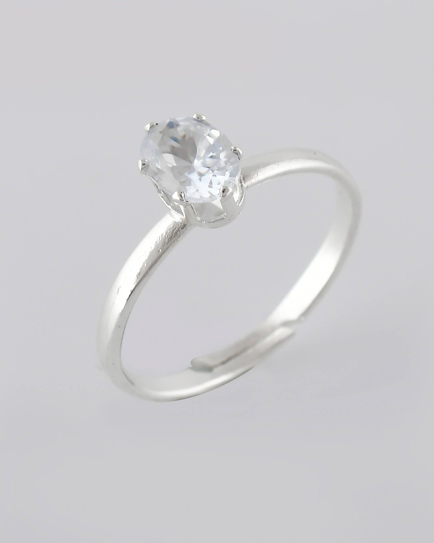 VOJ white CZ-detail Stainless Steel Cubic Zirconia Silver Plated adjustable finger Ring
