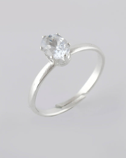 VOJ white CZ-detail Stainless Steel Cubic Zirconia Silver Plated adjustable finger Ring