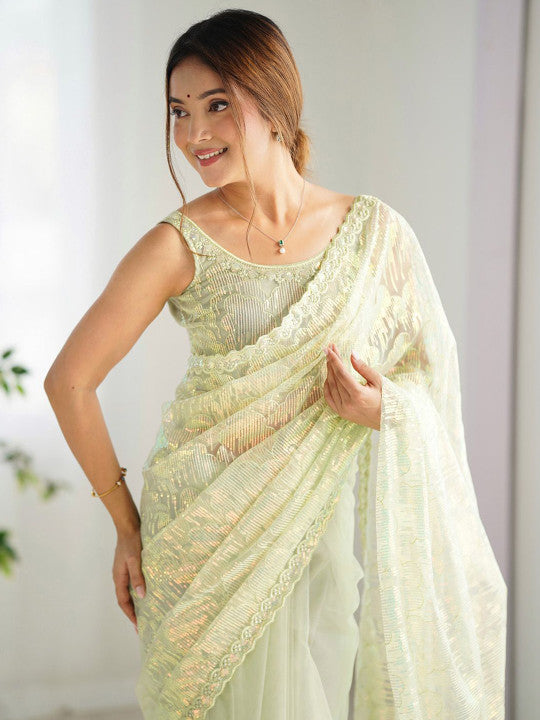 Sangria Embellished Party Wear Saree With Blouse Piece