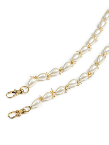 Gold-Toned White Embellished Mask Chain - Ruby Raang