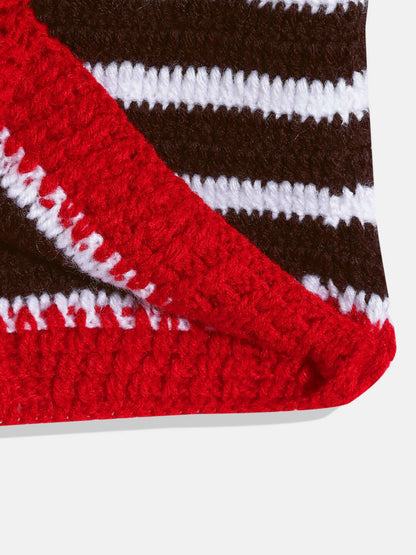 Chutput Kids Woollen Hand Knitted Full Sleeves Striped And Devil Heart Detail Sweater For Baby Boys - Brown
