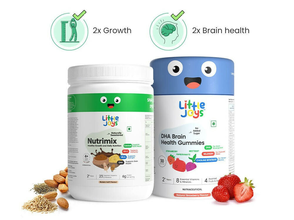Little Joys Nutrimix Powder Kulfi Almond 2 - 6 Years + Brain Gummies Combo